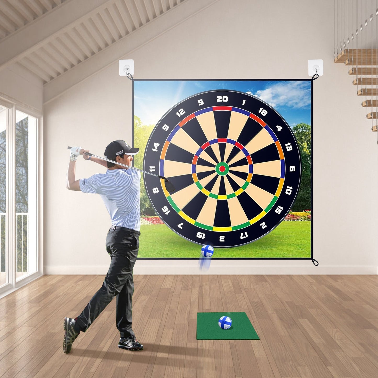 Golf Chipping Game Mat Set with 20 Sticky Balls & Carrying Bag
