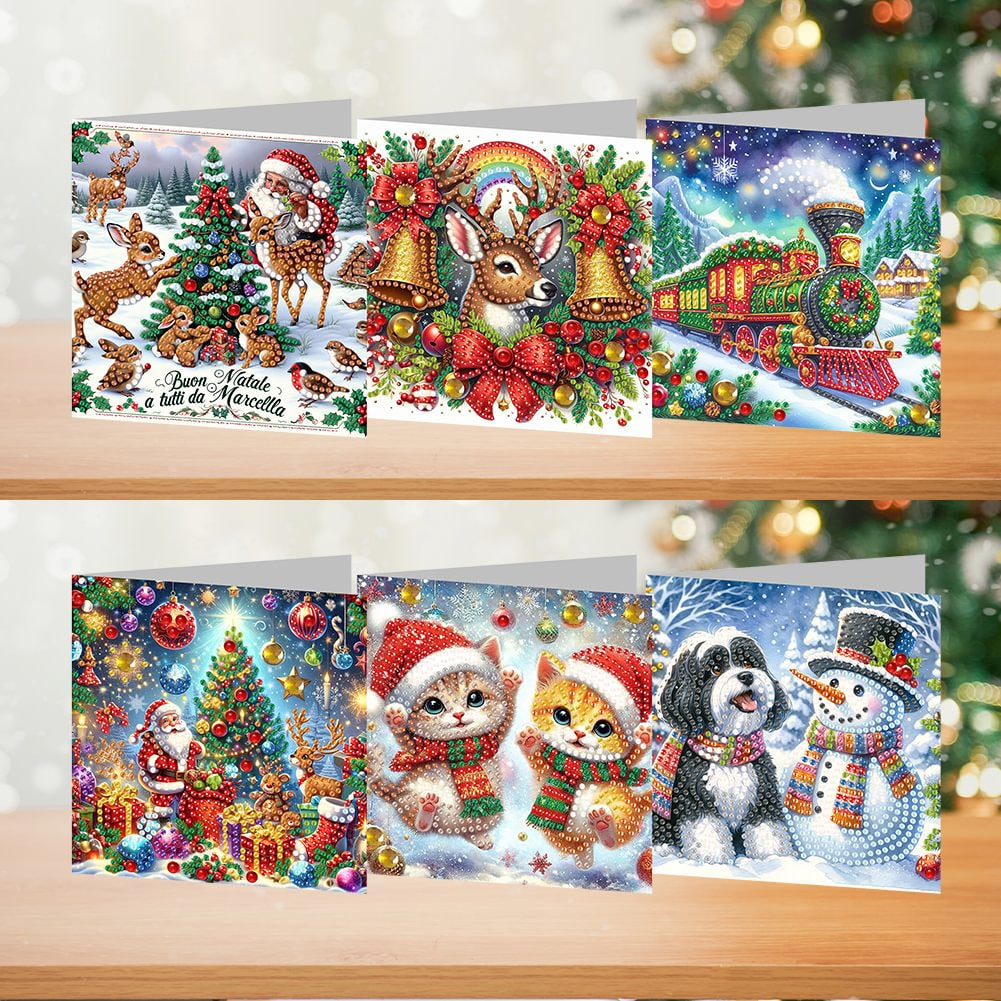 Christmas Greeting Cards Set - Holiday Diamond Painted & Foldable Envelopes