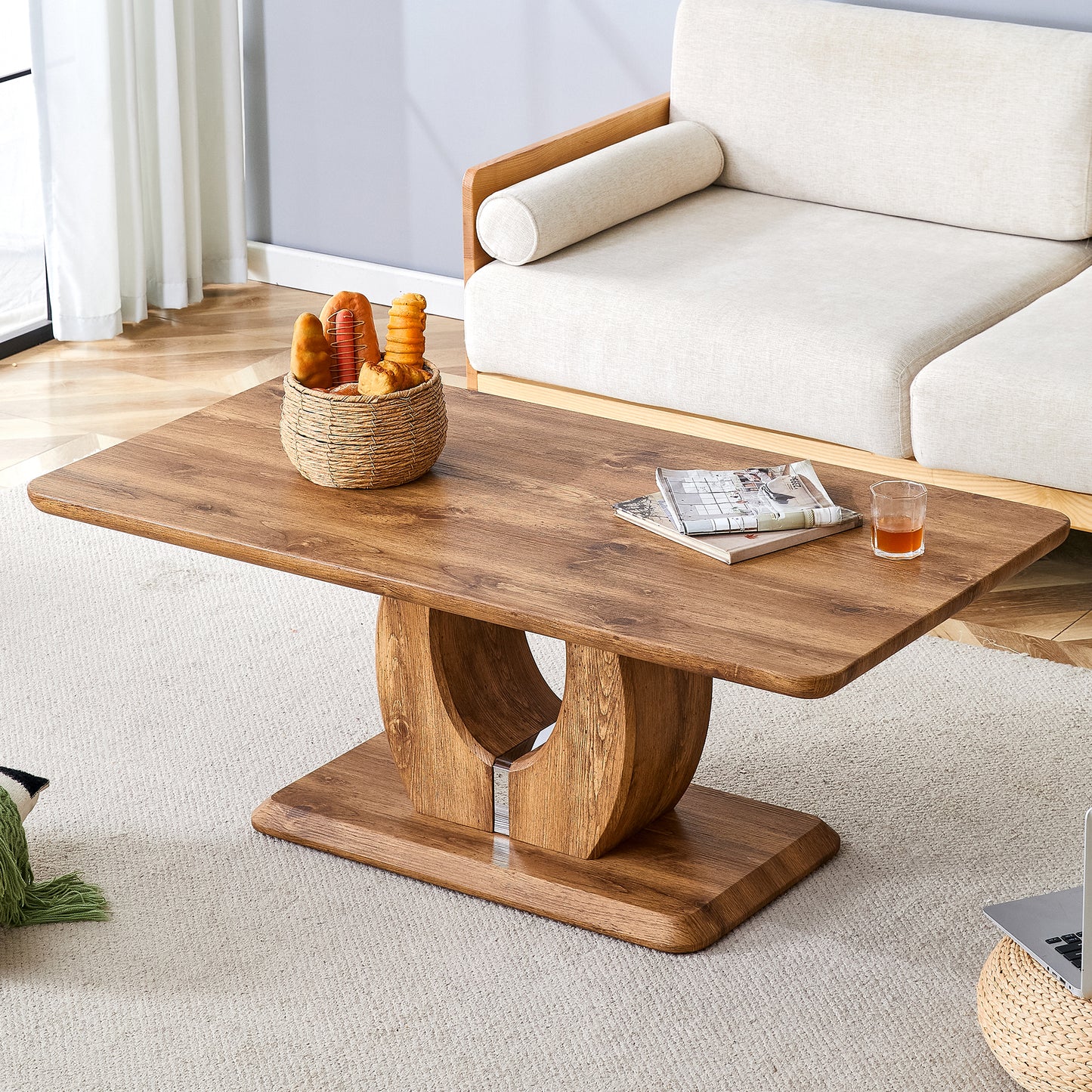 Modern Simple Luxury Rectangular Coffee Table In Wood Color. The
