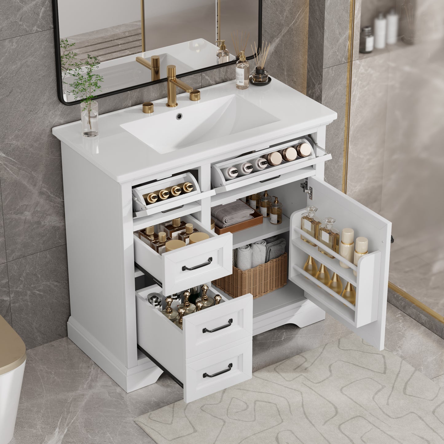 36-Inch Freestanding Bathroom Vanity with Ceramic Sink Top