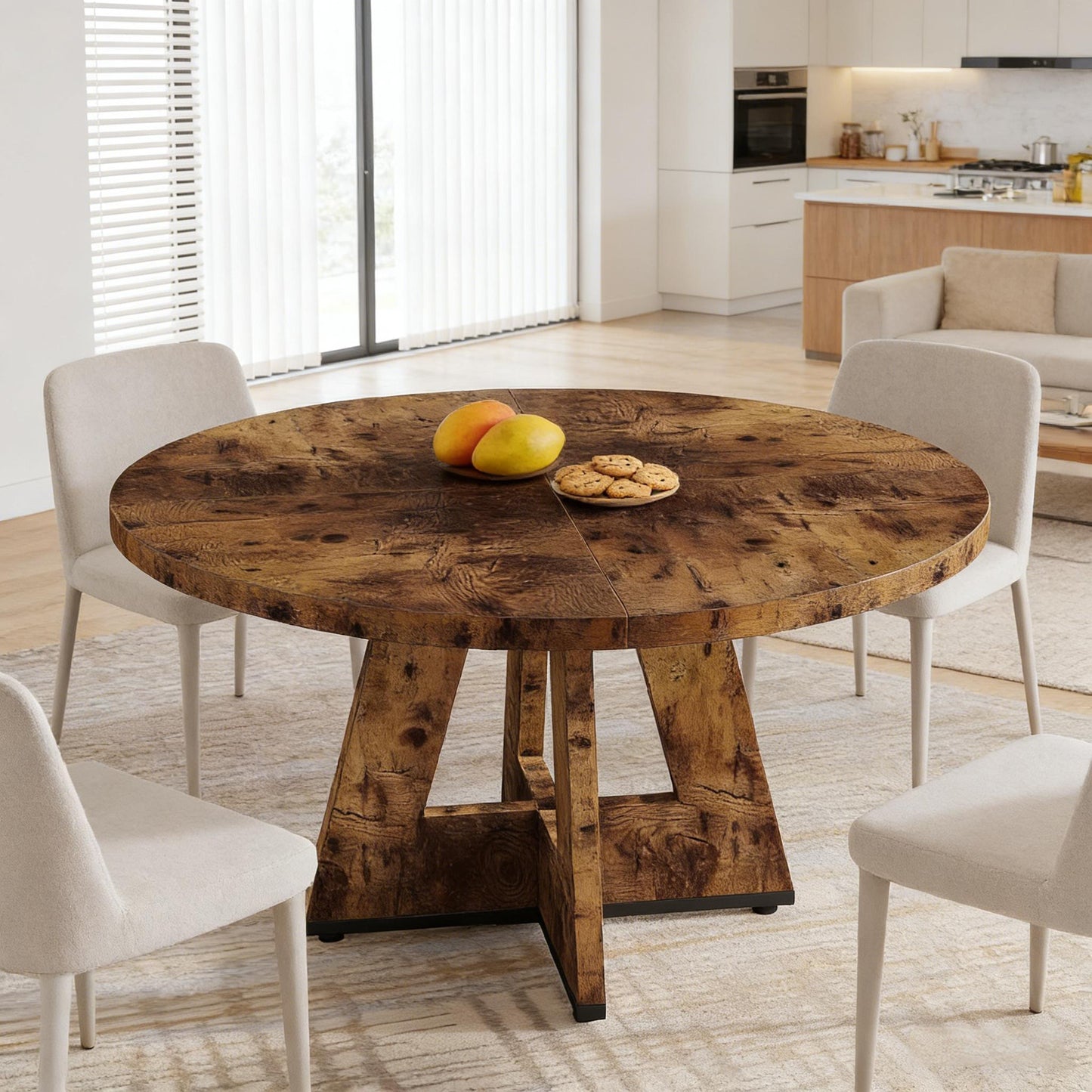 Rustic Brown Round Coffee Table - Farmhouse Design, 47-Inch