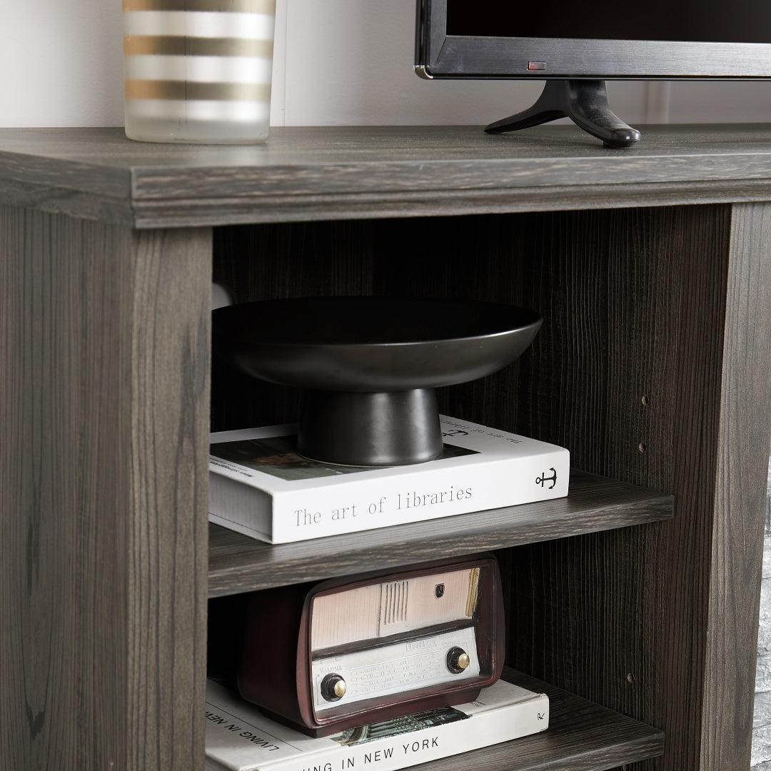 Modern Grey TV Stand with Faux Stacked Stone - 70.12"