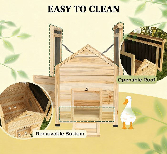 Wooden Duck Coop with Openable Roof - Black & Natural Wood