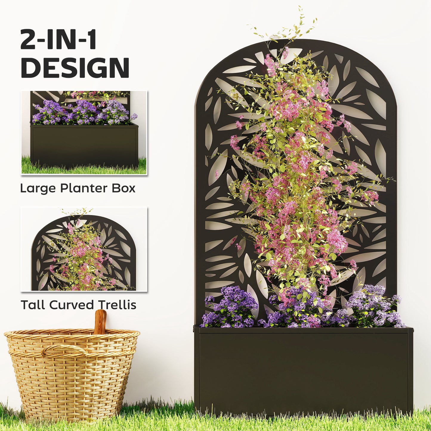 Metal Garden Bed with Trellis for Climbing Plants - Freestanding or Wall Mount