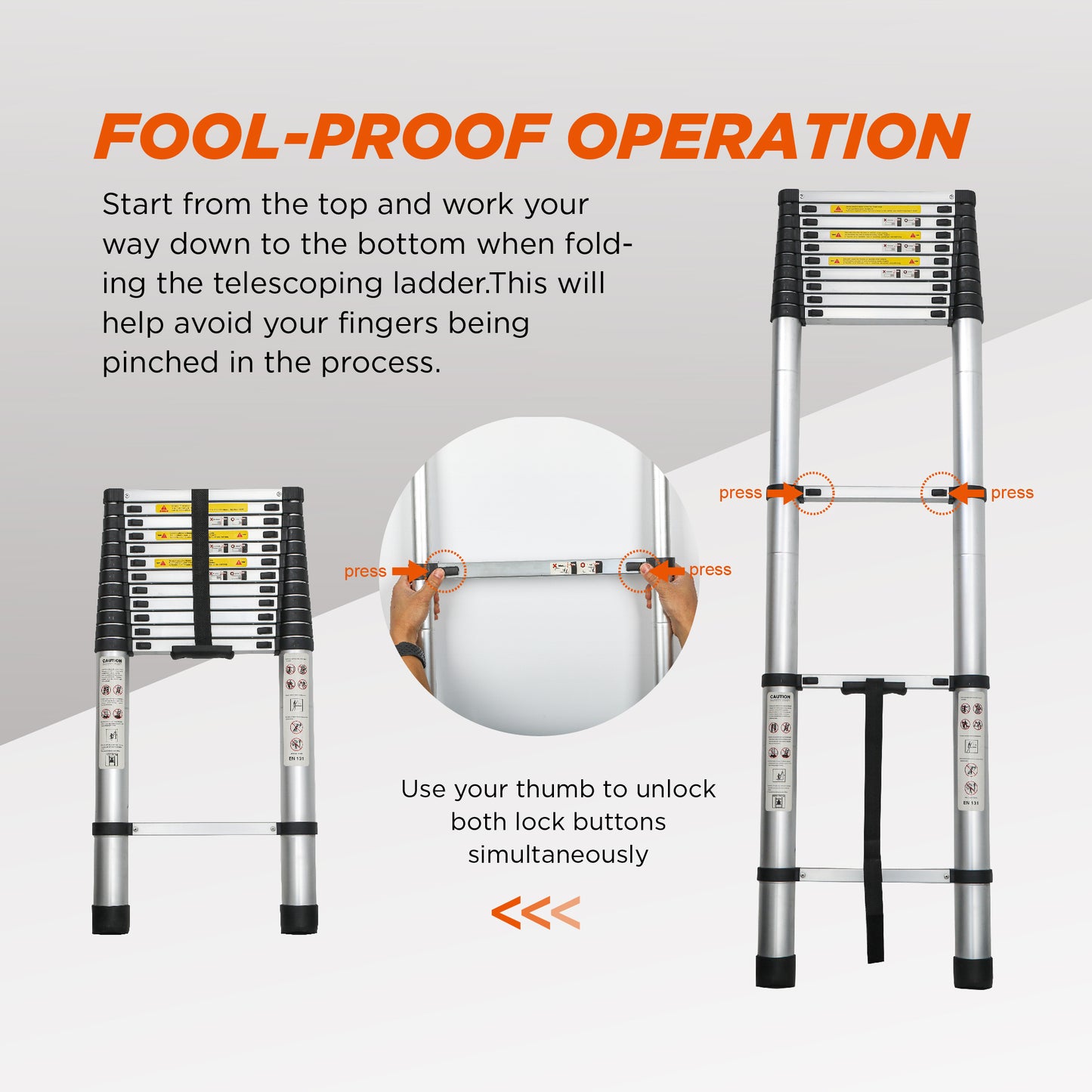 12.5FT Aluminum Telescoping Extension Ladder - Heavy Duty Portable Folding Step for Indoor Outdoor Use
