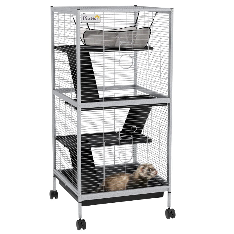 Rolling Small Animal Cage with Hammock for Ferrets, Chinchillas, Kittens - White
