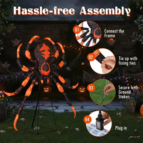 52" Large Halloween Spider Decoration with 80 LED Lights