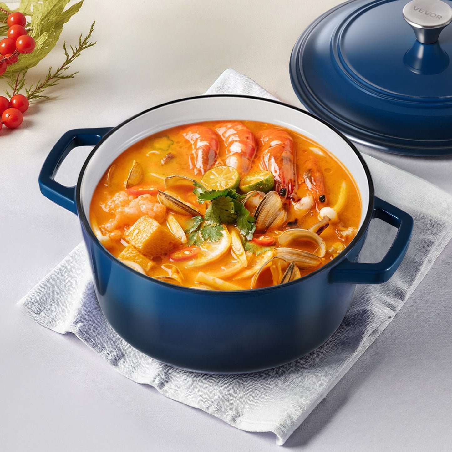 6QT Enameled Cast Iron Dutch Oven - Heavy Duty, Blue