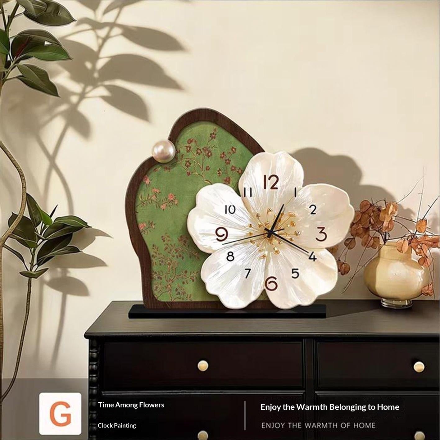 Medieval-Style Desktop Clock Painting - Botanical Flowers Art Frame-Free