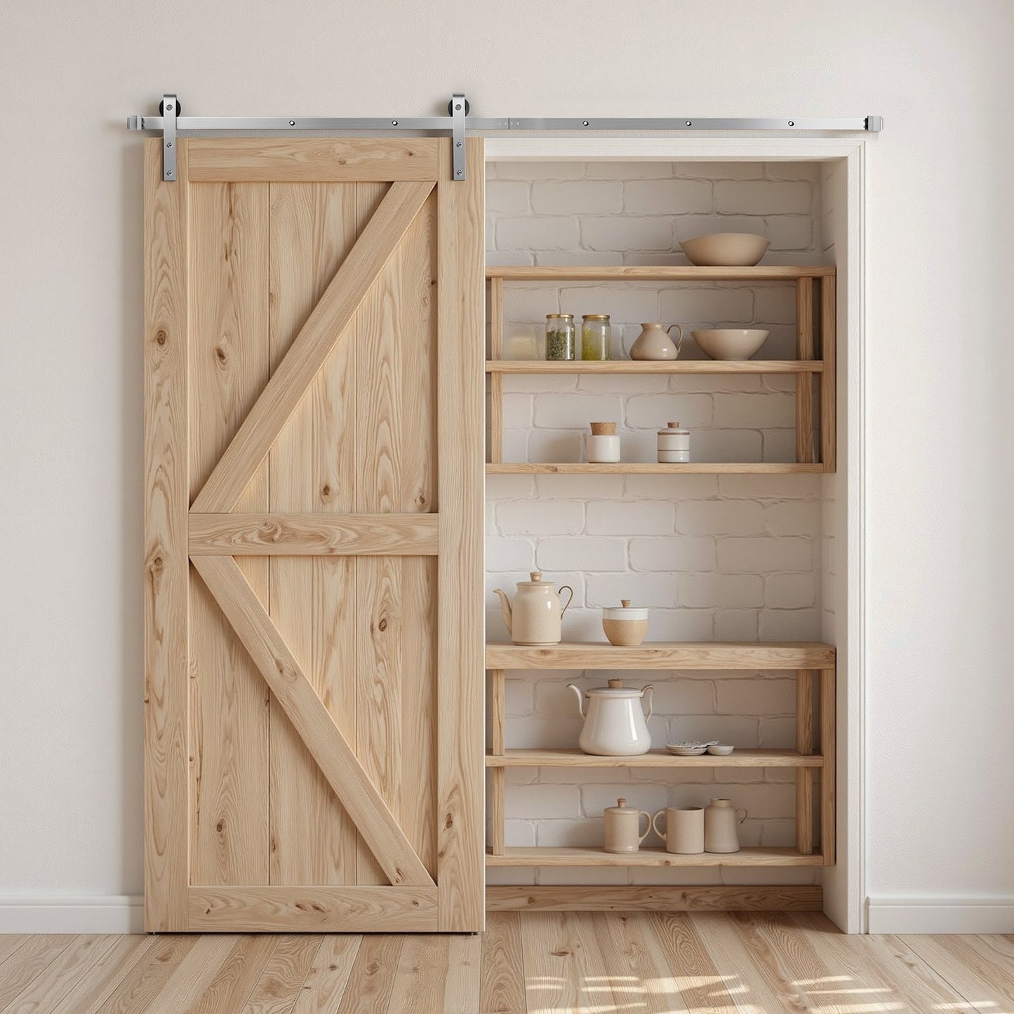 8FT Sliding Barn Door Hardware Kit - Silver for Single Doors