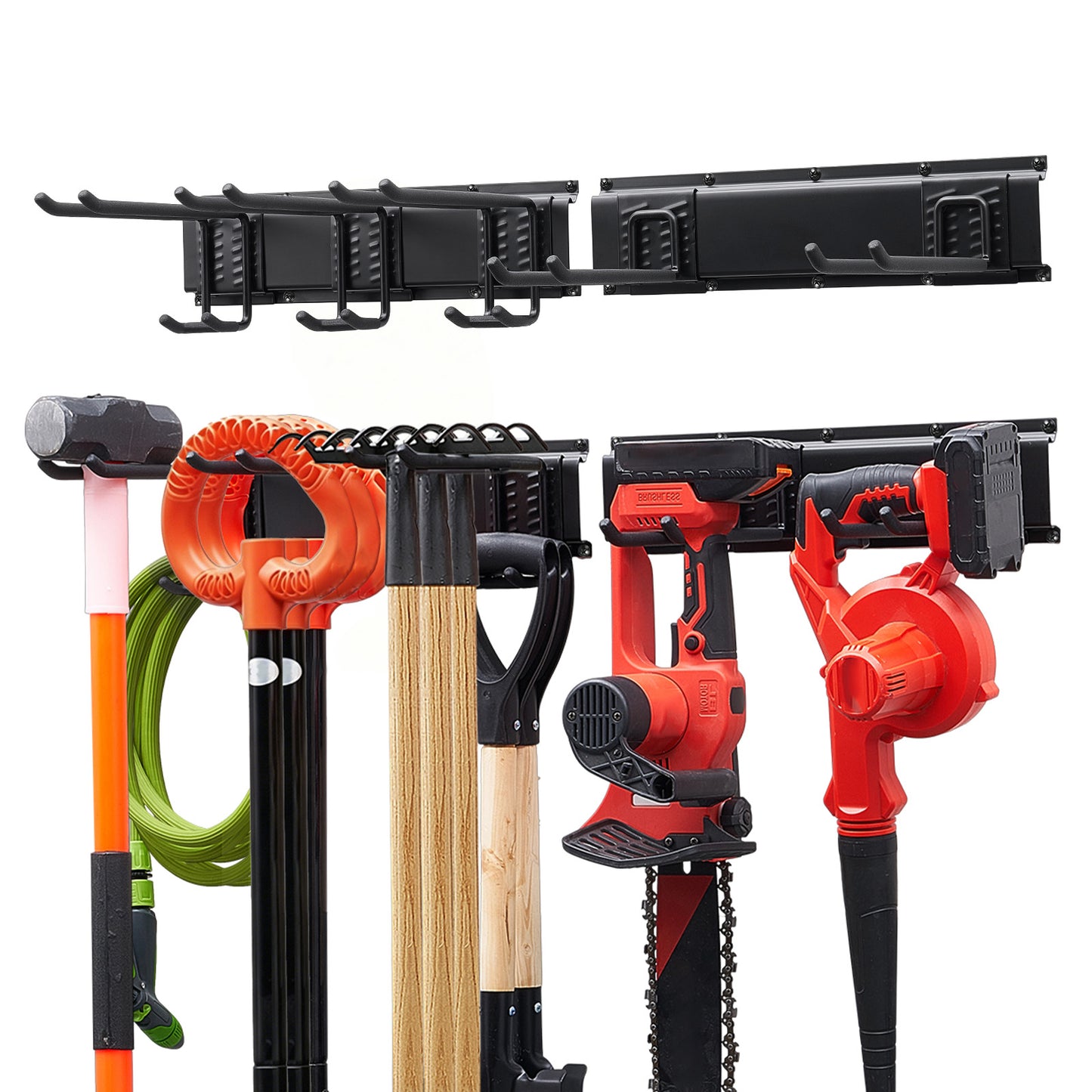 Wall Mount Garden Tool Organizer Rack - Heavy Duty Garage Storage with Hooks & Rails