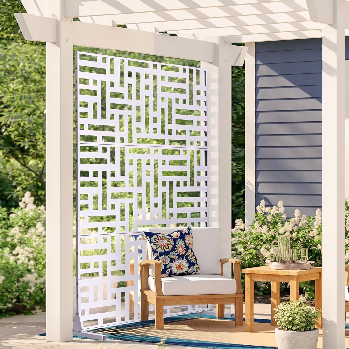 Outdoor Metal Privacy Screen 47 x 76 Inches for Garden & Patio in White