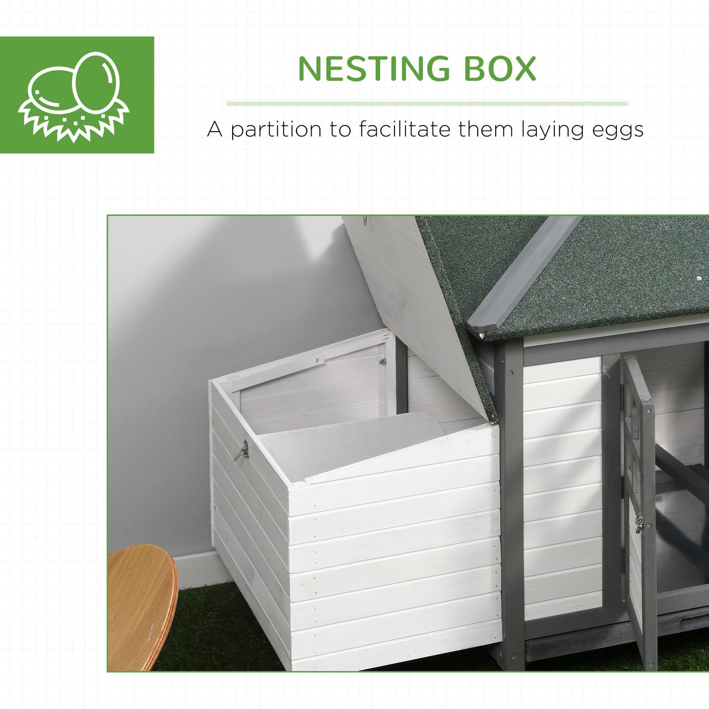 77-Inch Wooden Chicken Coop with Nesting Box, Removable Tray & Ramp - Outdoor Hen House in Gray