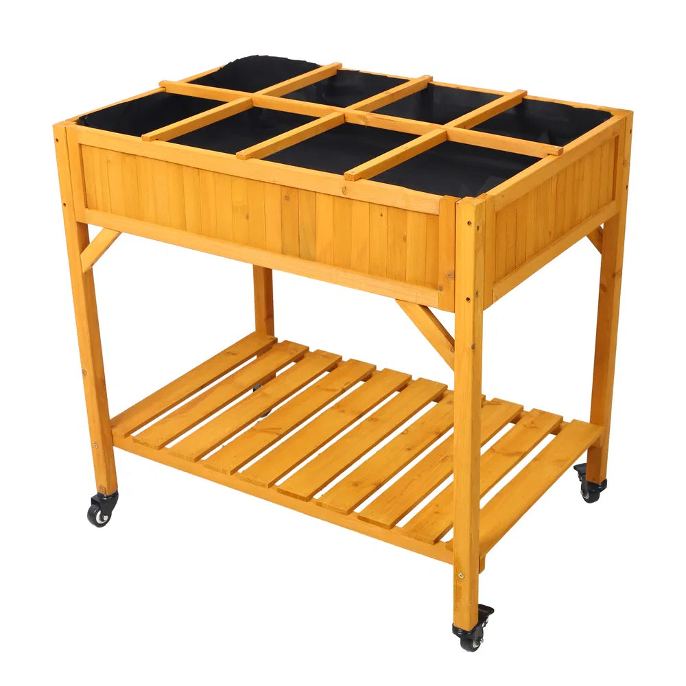 Mobile Raised Garden Bed with Storage Shelf & Locking Wheels
