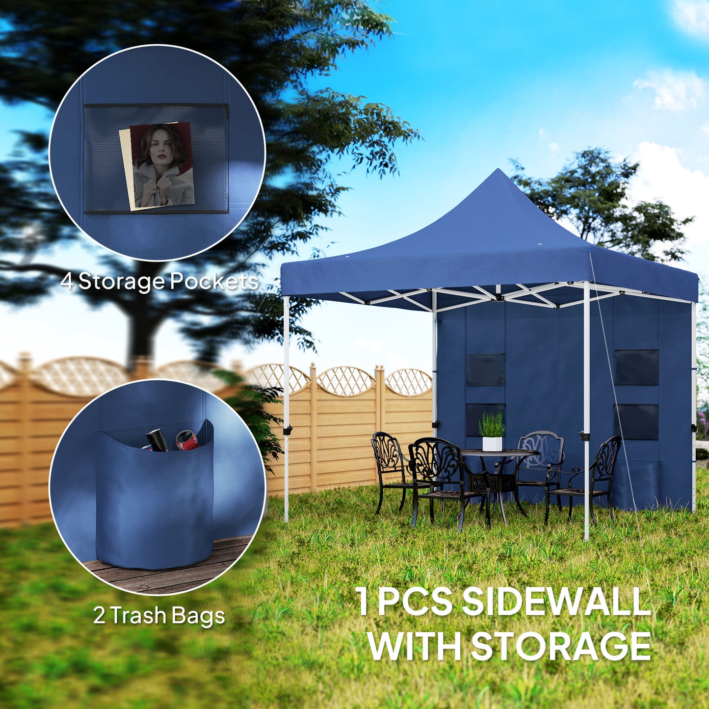 10x10 Heavy Duty Pop Up Canopy Tent with Sidewall - Dark Blue