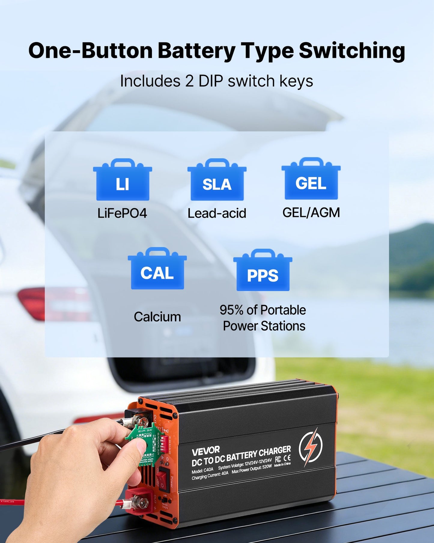 DC to DC Battery Charger 520W 40A for RV, Home Backup, Portable Power Stations