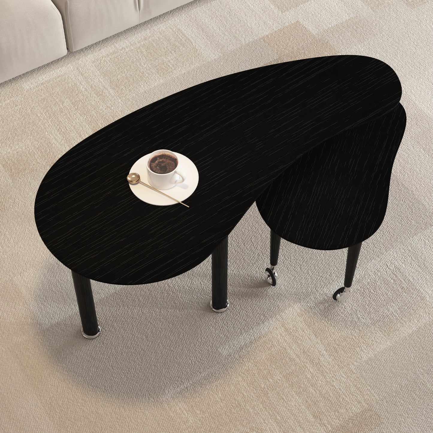 Contemporary Rotatable Cocktail Table With Solid Rubber Wood Legs,