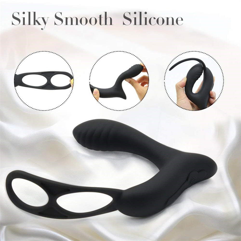Anal Plug Vibrator with Penis Ring - Black