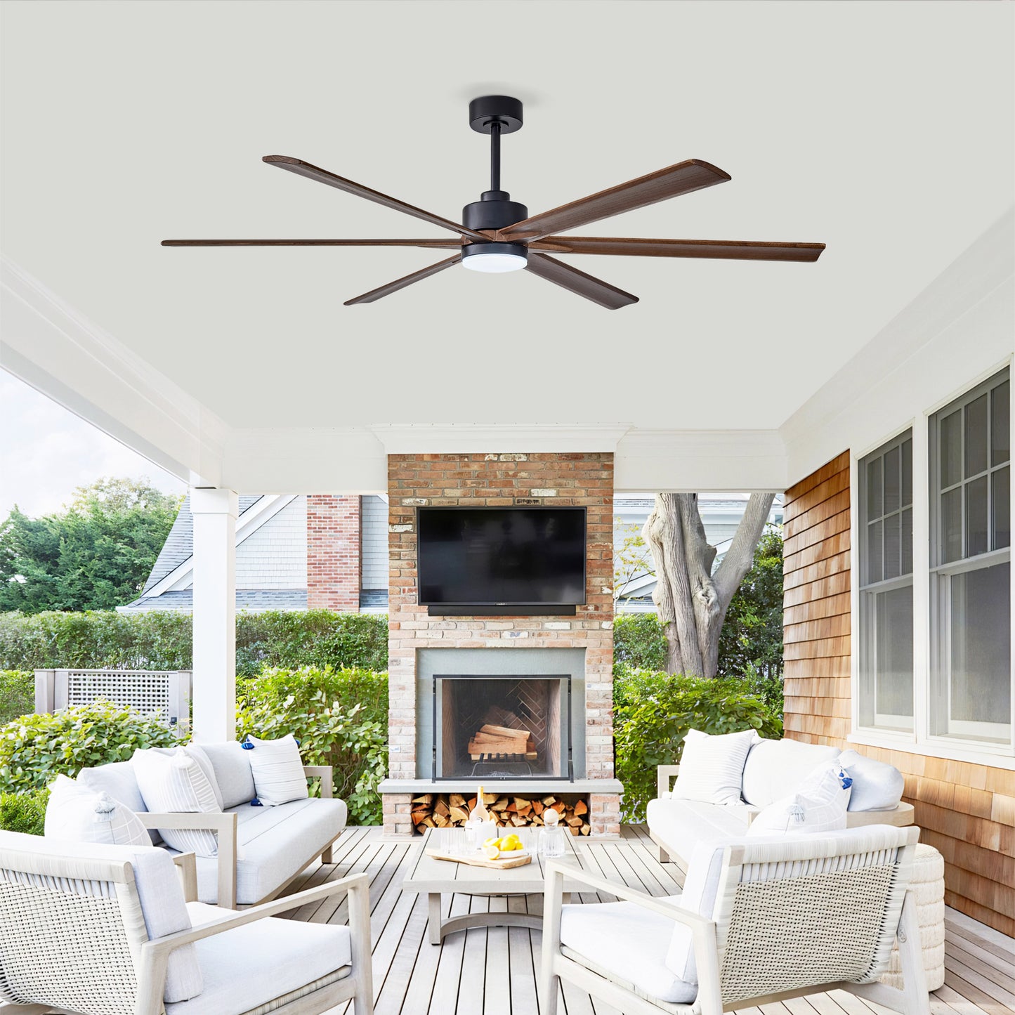70-Inch Ceiling Fan with Lights - Quiet DC Motor, 6 Speed, Solid Wood Blades, Reversible - Matte Black