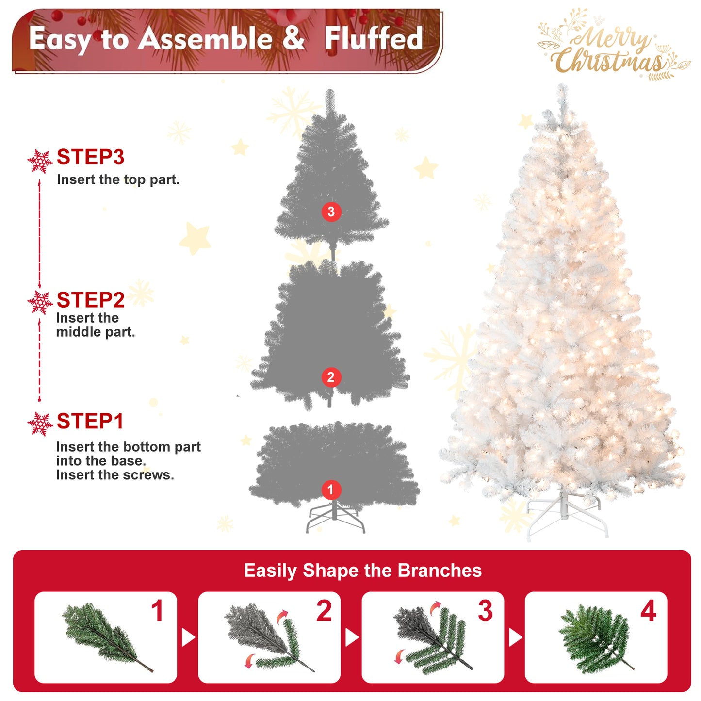 Prelit White PVC Christmas Tree - Multiple Heights Available