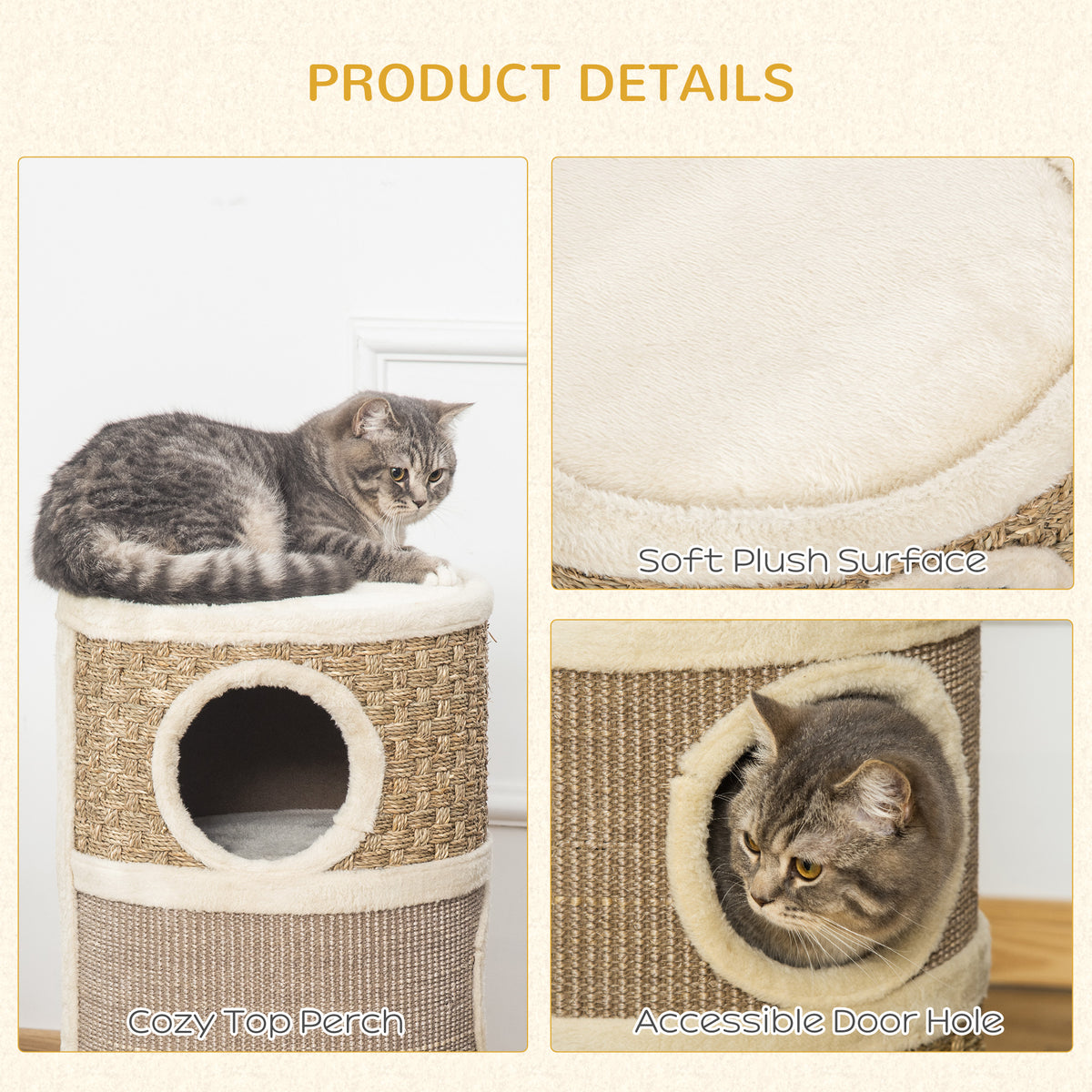 28-Inch Cat Condo Tower with Sisal Scratching Pad and Multiple Hideaways