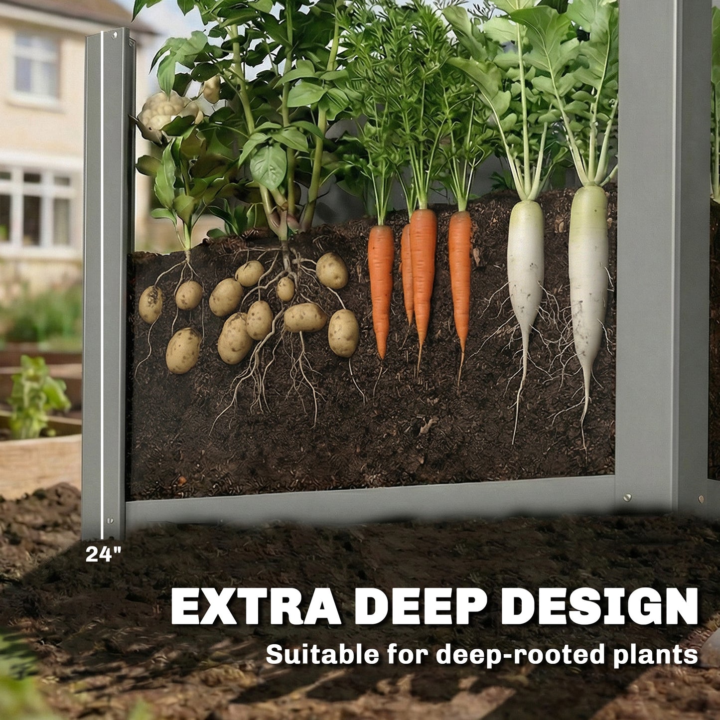 Galvanized Steel Raised Garden Bed Planter Box Outdoor with Gloves - 2.6 x 1 ft, Gray