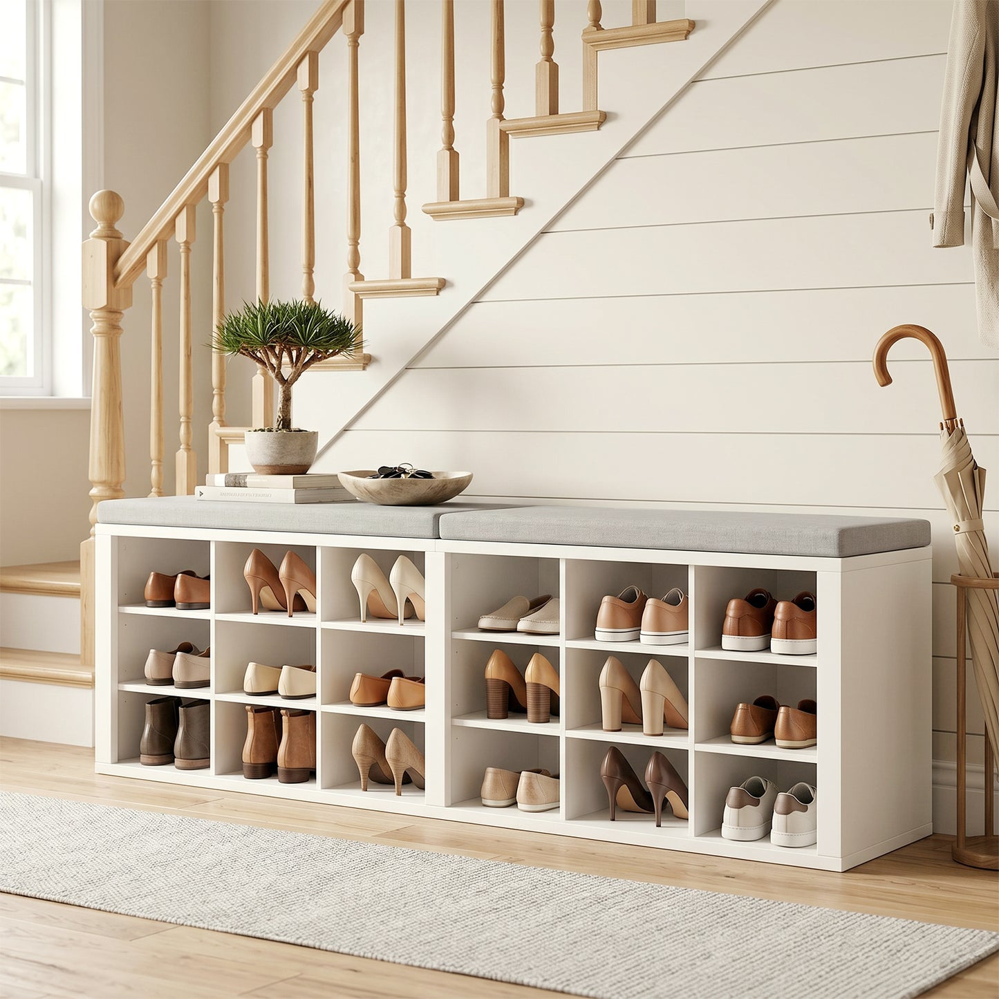 Shoe Storage Bench Minimalist Wood Strong Load Bearing Entryway With