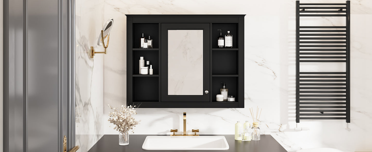 35'' x 28'' Wall Mounted Medicine Cabinet with Mirror - Black
