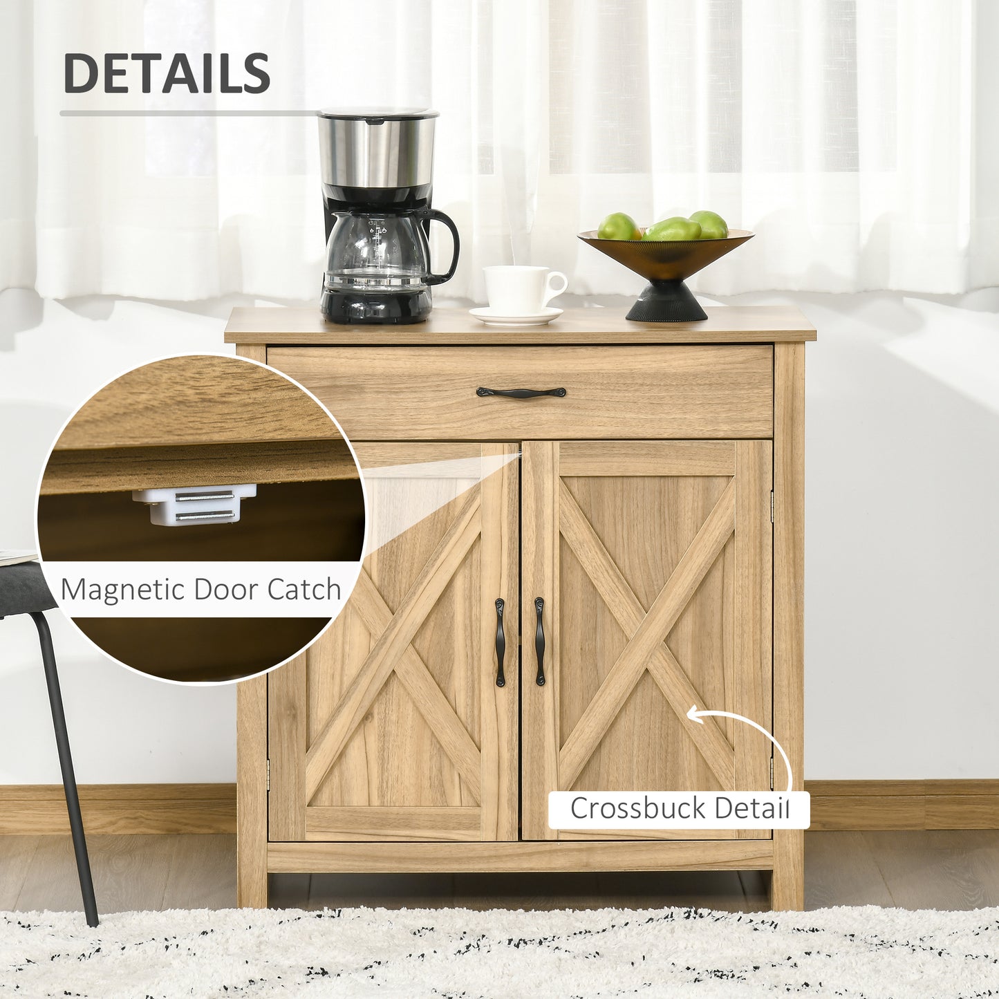 Farmhouse Sideboard Buffet Cabinet, Barn Door Coffee Bar Cabinet with