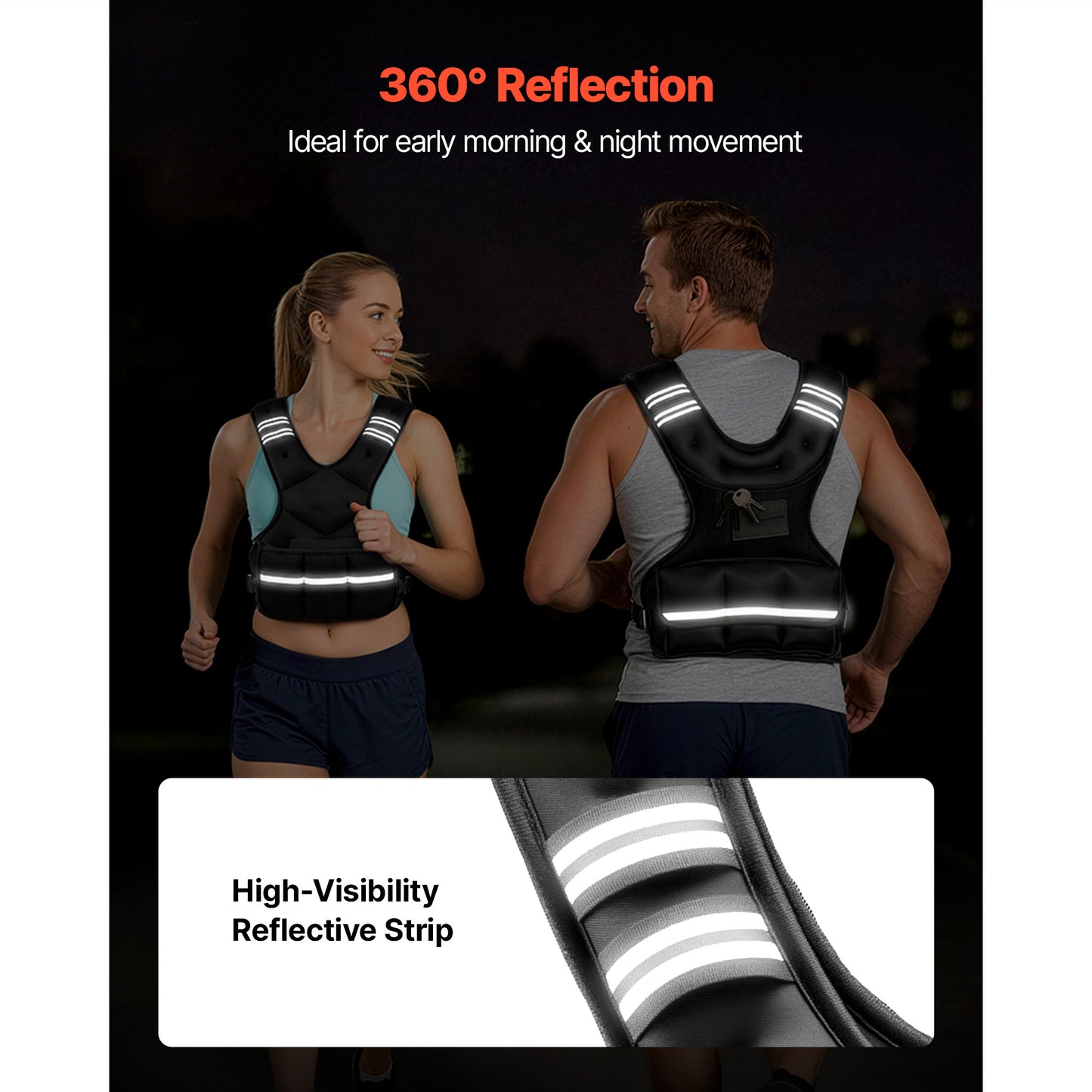 Adjustable Weighted Vest for Strength Training & Running - 20-32 Lbs, Reflective Stripe