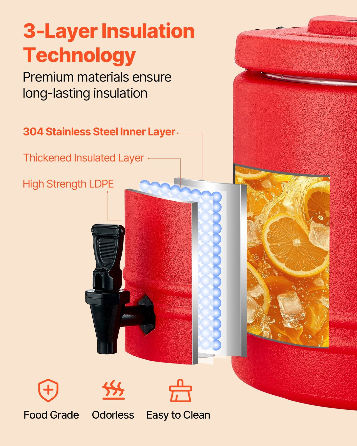 Insulated Beverage Dispenser - 2.2 Gallon Cooler Jug for Hot & Cold Drinks