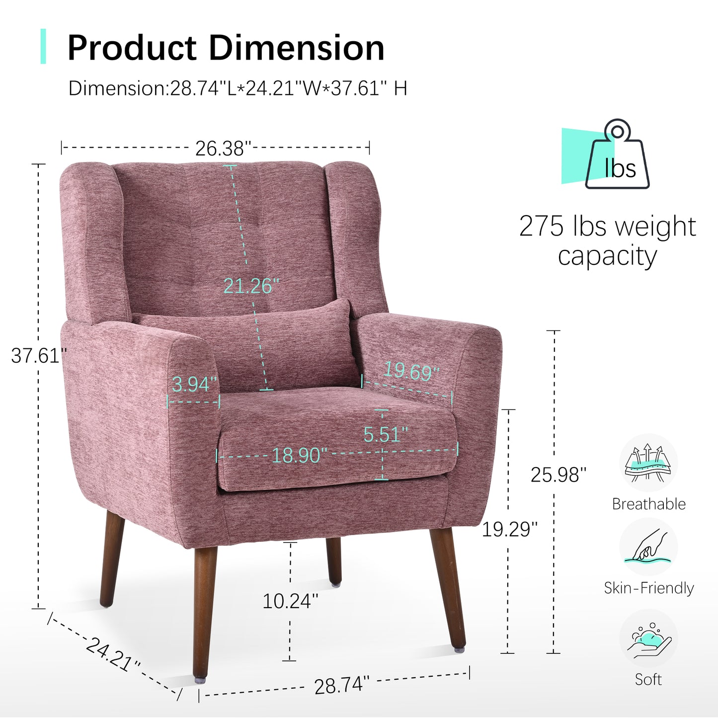 Modern Accent Chair with Throw Pillow - Dark Purple Chenille