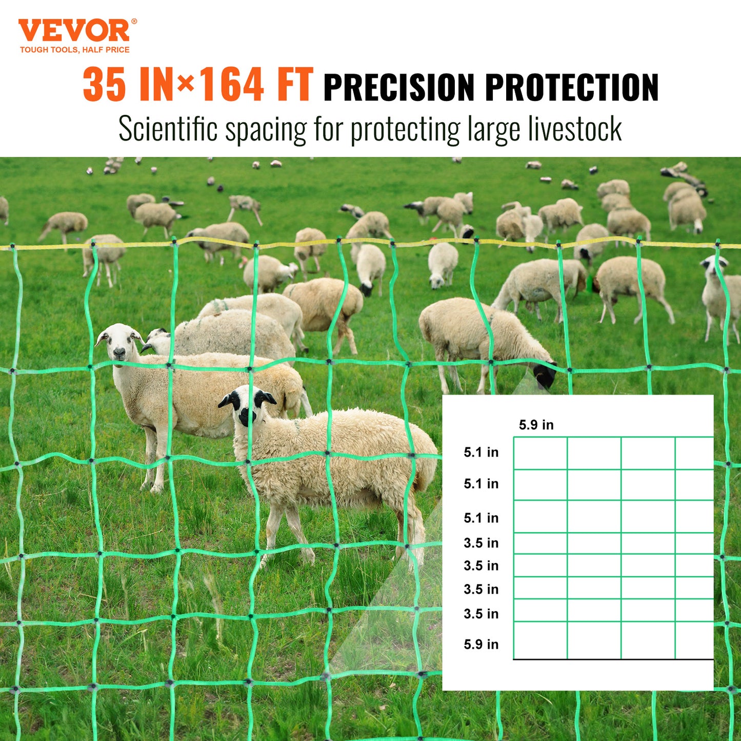 Electric Fence Netting for Livestock - 35 Inch H x 164 Feet L with Posts & Stakes