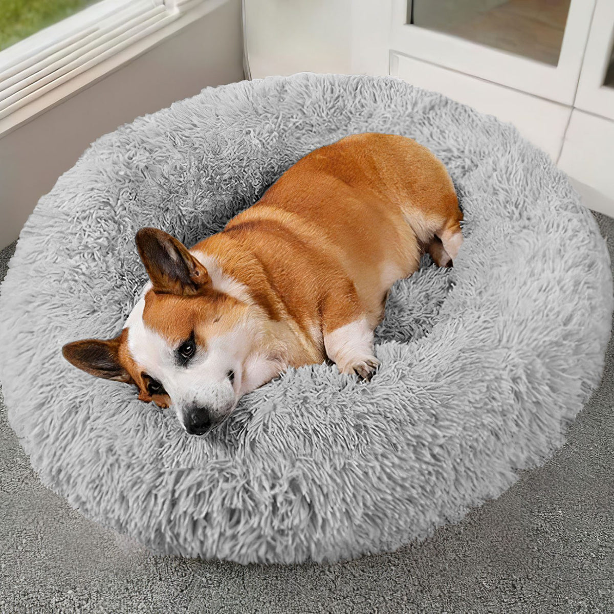 Soft Warm Plush Dog & Cat Bed with Supportive Rim and Non-Slip Bottom