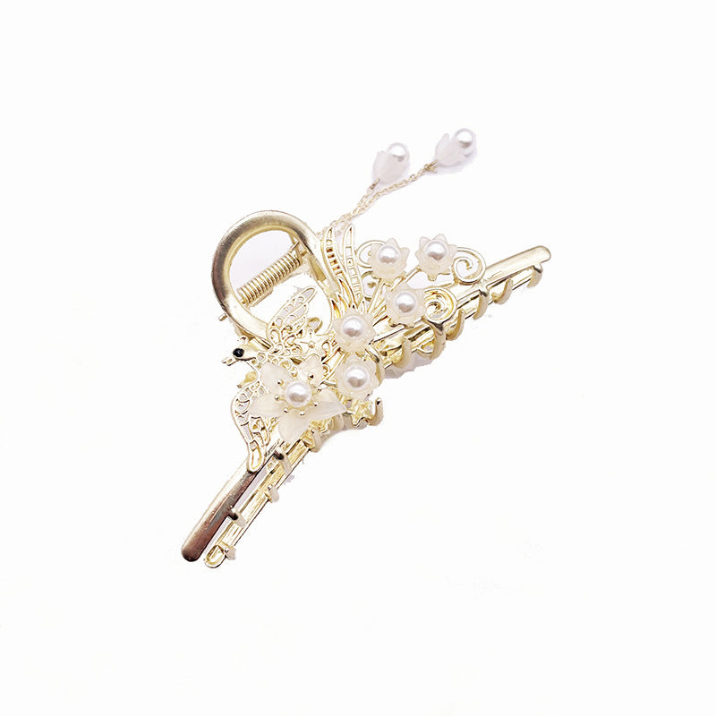 Antique Metal Hair Clip with Tassel & Pearl Detail