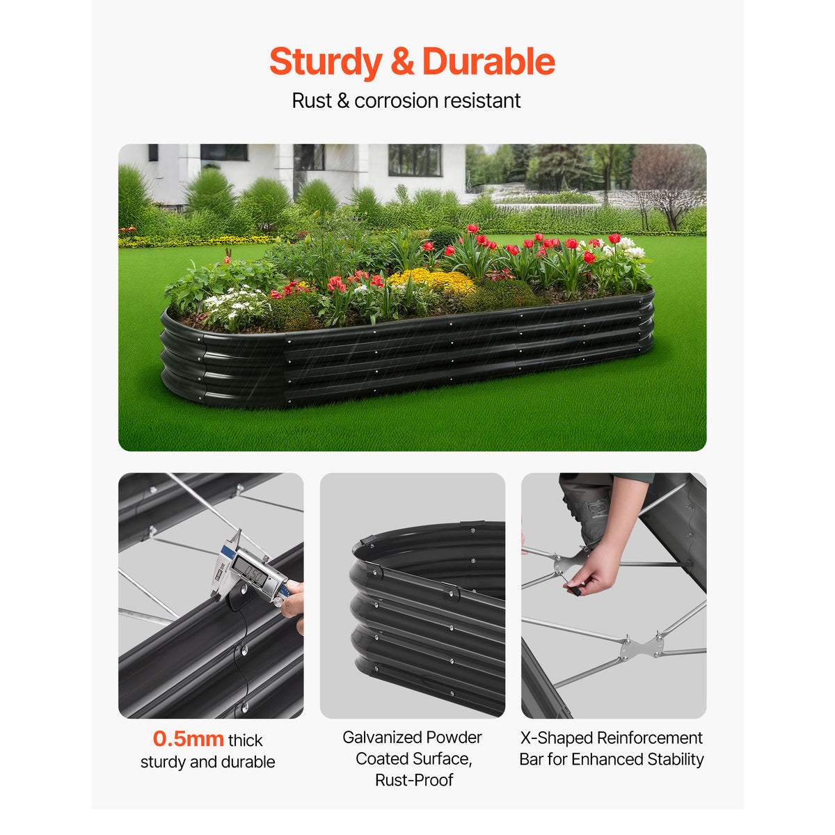 Metal Raised Garden Bed 8x2x1 Ft Oval Outdoor Planter for Vegetables Herbs Flowers