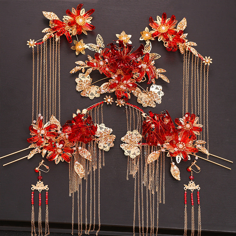 Bridal Hair Crown with Fringe - Ancient Style Flower Headdress