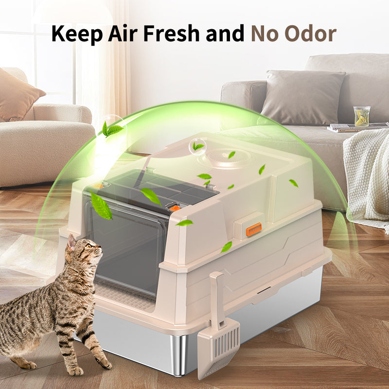 Large Stainless Steel Cat Litter Box - Odor-Resistant & High Sided, Easy to Clean
