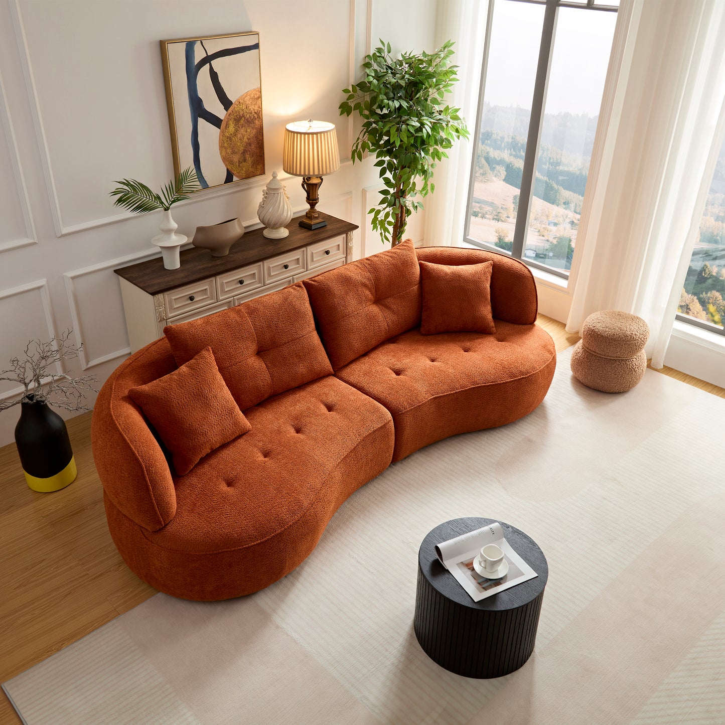 WKS7C Orange Sectional Sofa With Removable Pillows, Durable Fabric,