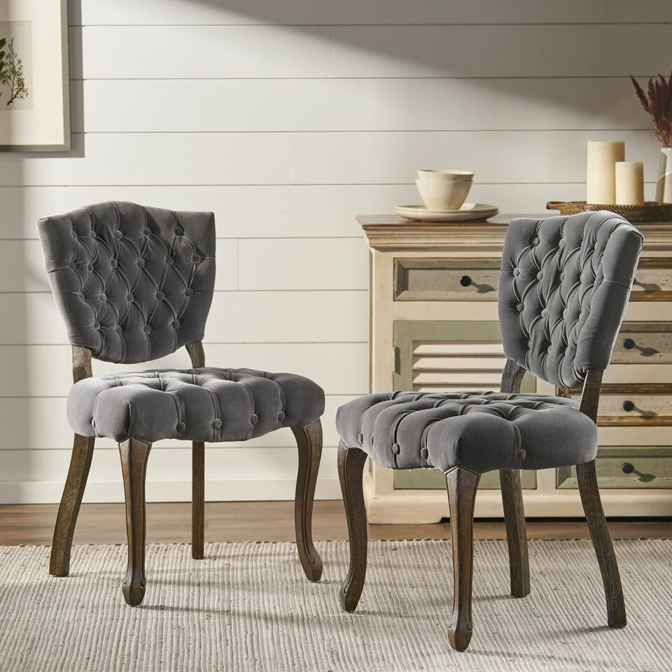 Set of 2 Charcoal Tufted Velvet Dining Chairs