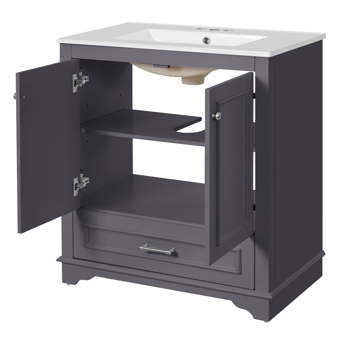 30" Blue Bathroom Vanity with Ceramic Sink & Soft Close Doors