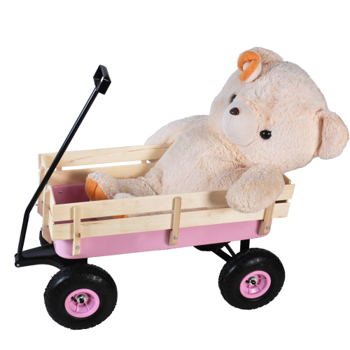 All Terrain Garden Wagon with Wood Railing and Air Tires for Outdoor Use