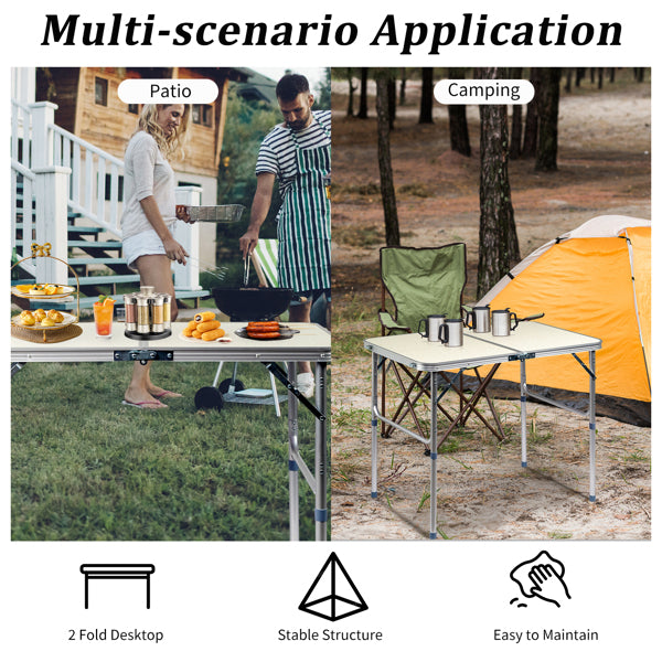 Home Use Aluminum Alloy Folding Table 90x60x70cm - White, Portable & Space-Saving