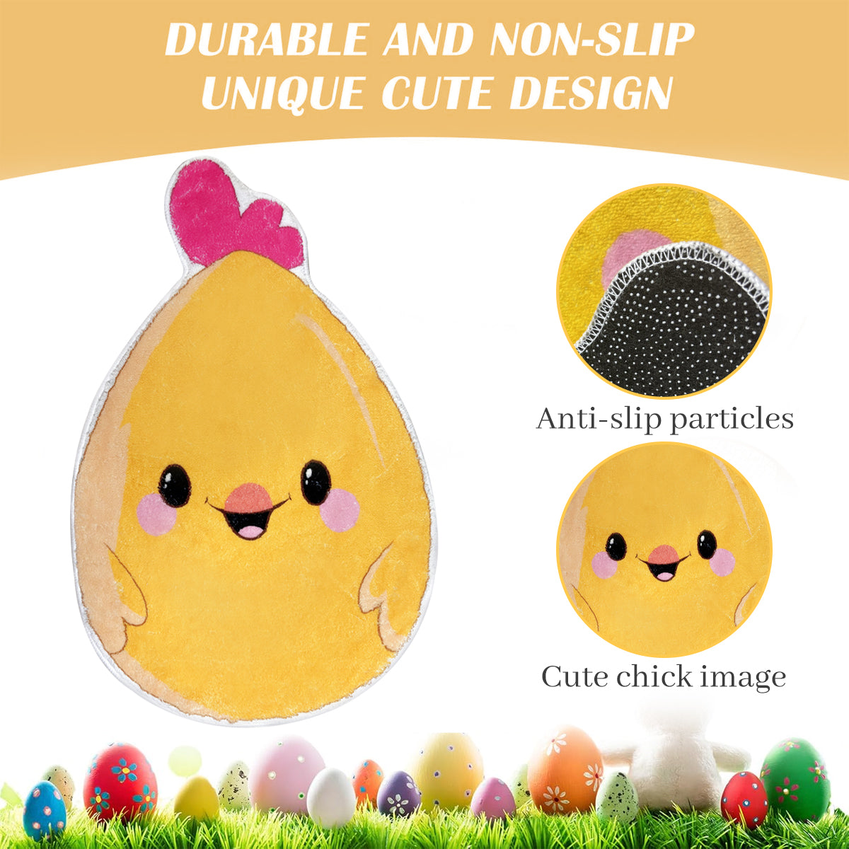 Chick Bathroom Rug - 24x15 Inch Non-Slip Washable Yellow Bath Mat