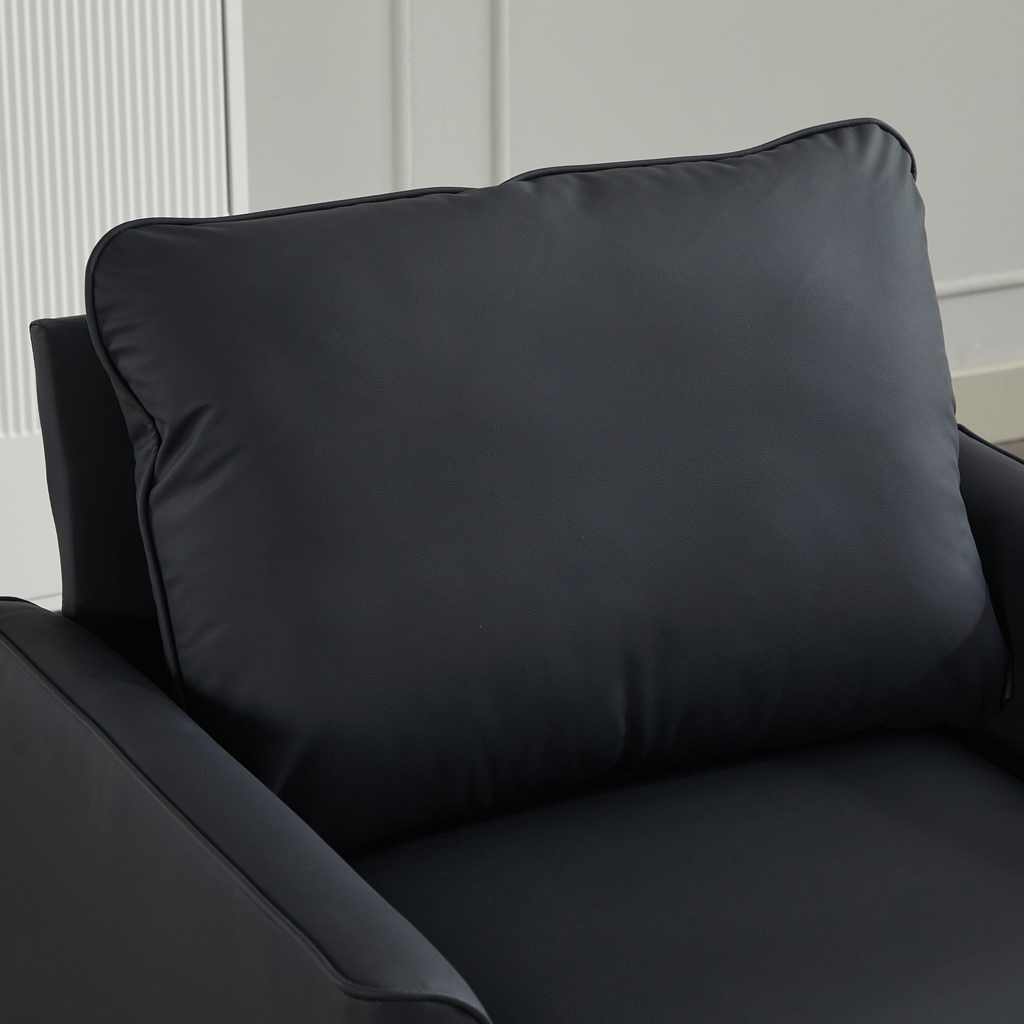 Black Leather Upholstered Single Sofa Chair - Nordic Retro Style