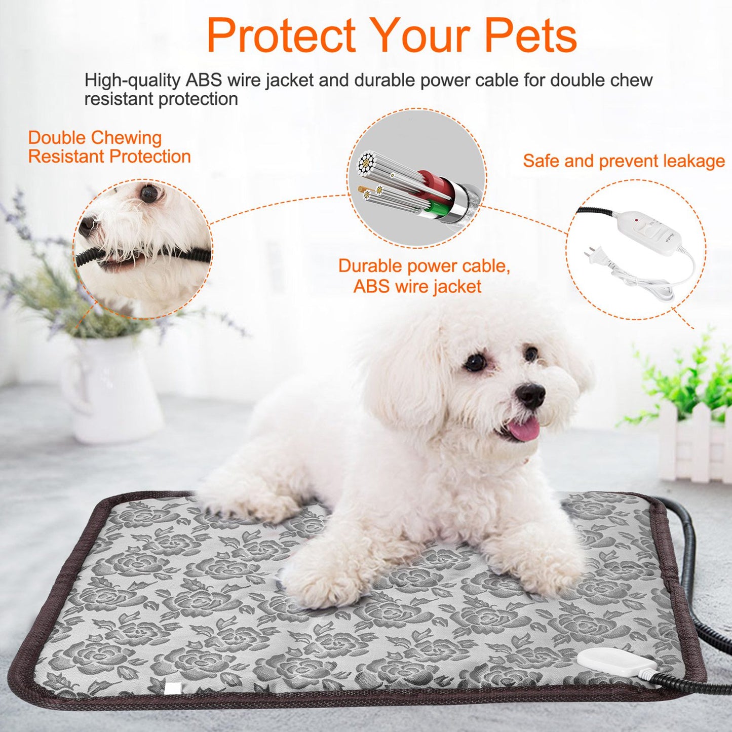 Pet Heating Pad Waterproof Adjustable Warming Blanket for Dogs & Cats - 45x45CM