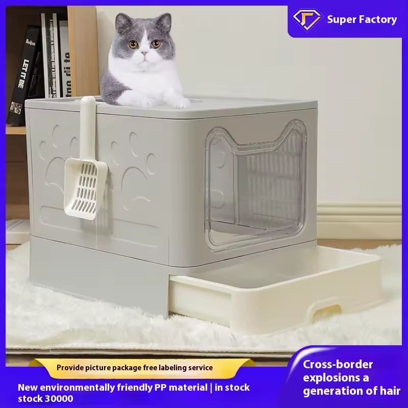 Large Front-Entry Cat Litter Box with Cover & Scoop - Enclosed Pet Furniture