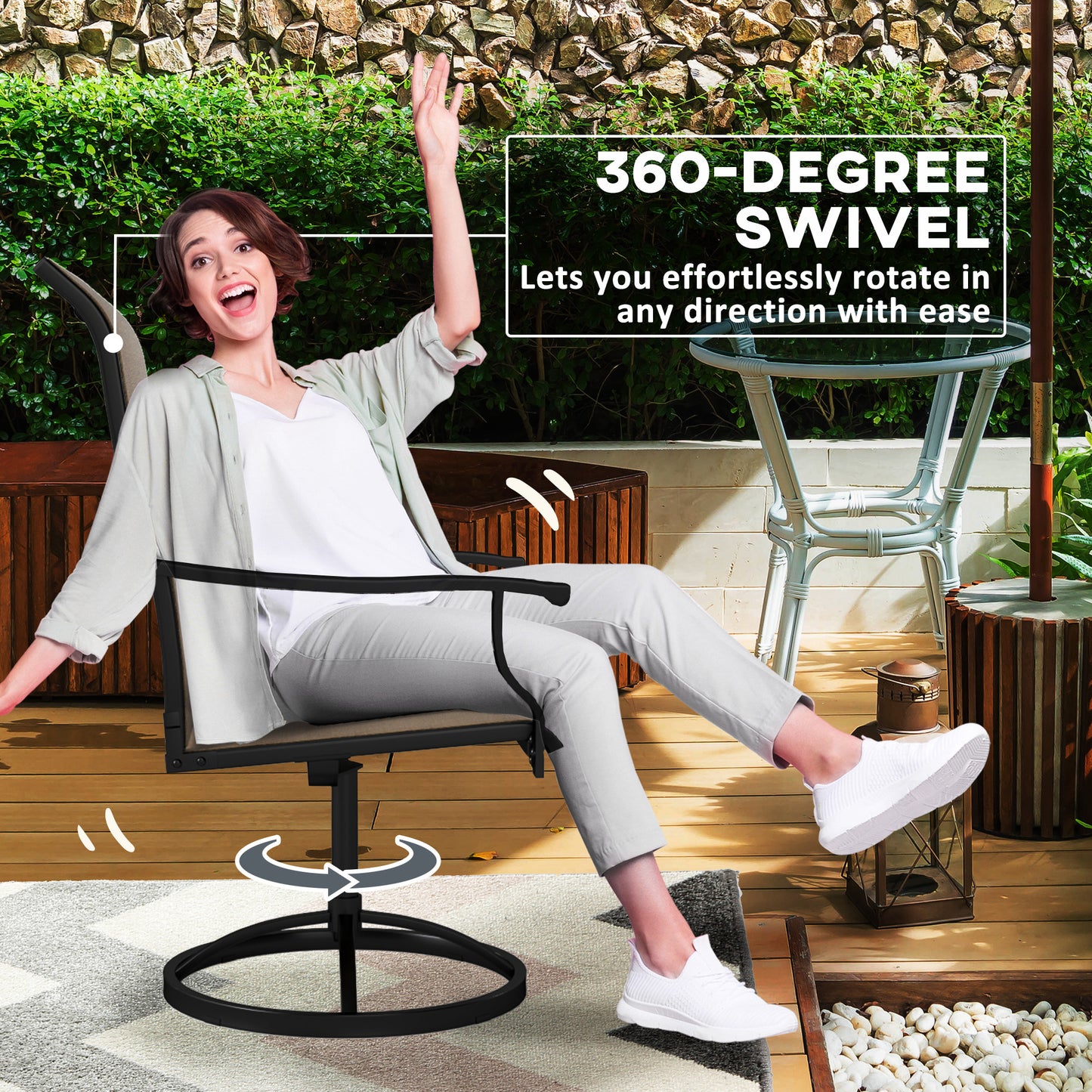 Outdoor Swivel Chairs Set of 2 - High Back Mesh Dining Chairs