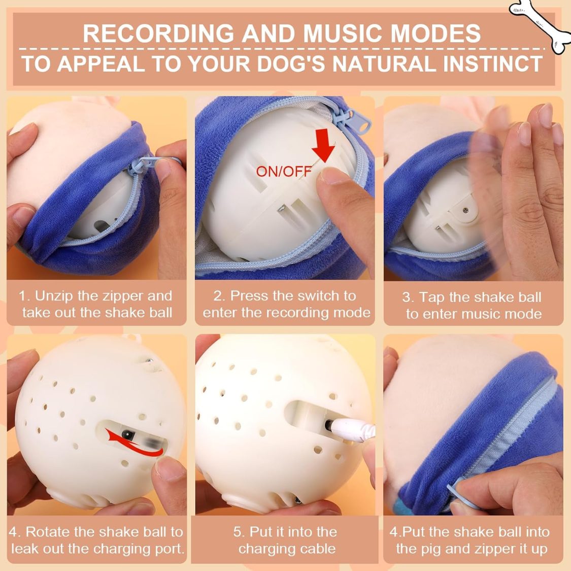 Interactive Dog Toy Pig with Recording & Music Modes - Rechargeable Moving Chew Toy for Small to Large Dogs