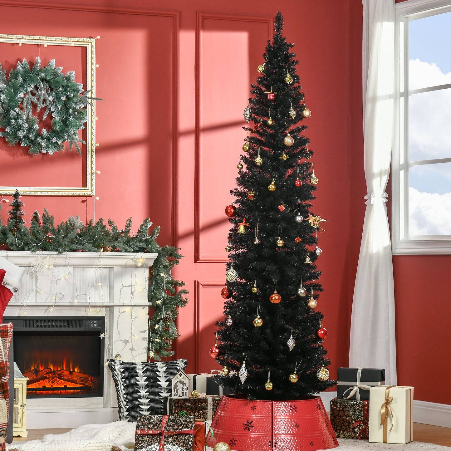 7' Slim Artificial Christmas Tree - 499 Branch Tips, Black